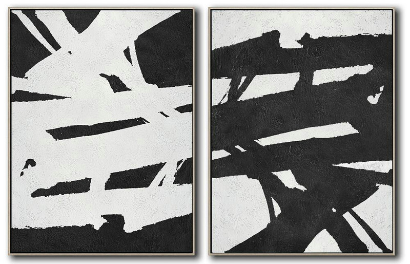 Large Abstract Painting,Set Of 2 Minimal Painting On Canvas - Home Canvas Wall Art